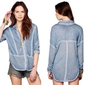 Free People Zahara Gauze Burnout Raglan Button Down Shirt Top Coastal Beach